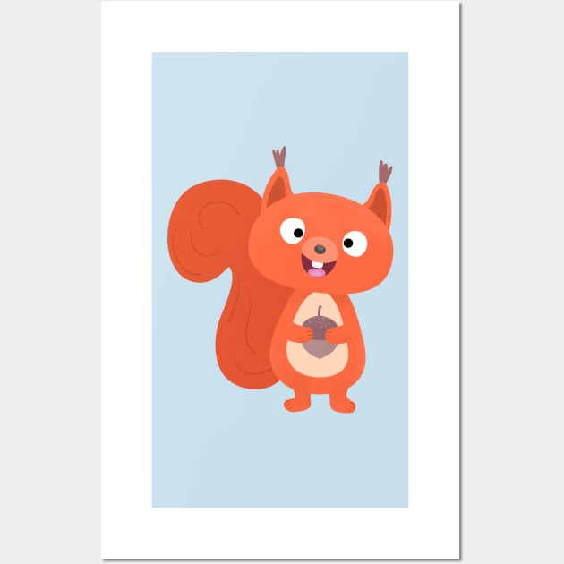 Happy cute red squirrel cartoon illustration Wall Art by FrogFactory